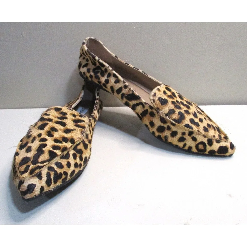 Steve Madden Featherl Leopard Print Cow Hair Pointed Toe Loafers Flats Size 6M